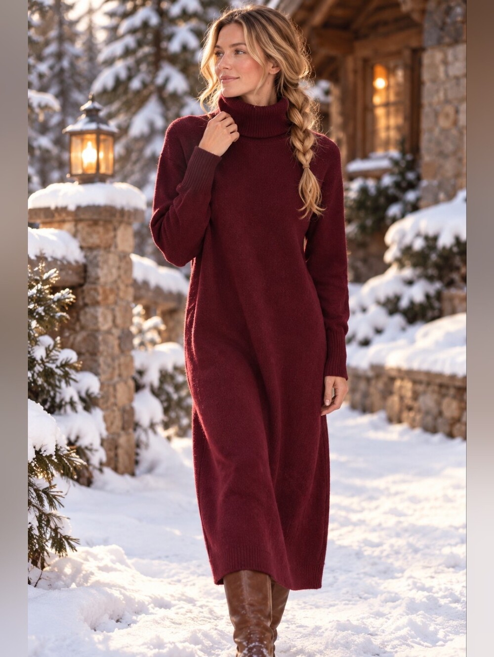 Vintage Lambswool Long Sleeve Turtleneck Maxi Dress